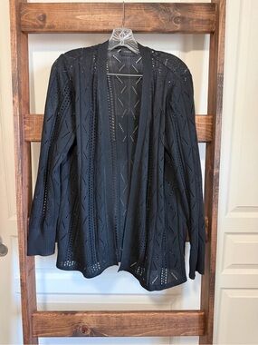 Cyrus Black Open-Front Pointelle Knit Cardigan